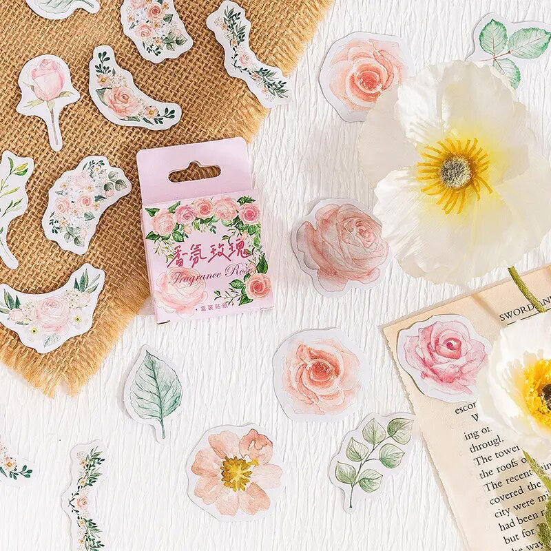 Rose Pink Flower Stickers | 46 Mini Box Scrapbooking Sticker | Journalling Albums Stationery - SweetpeaStore