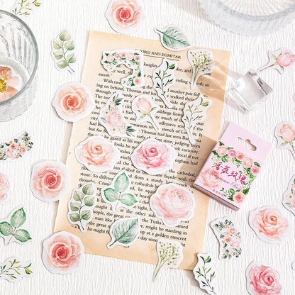 Rose Pink Flower Stickers | 46 Mini Box Scrapbooking Sticker | Journalling Albums Stationery - SweetpeaStore