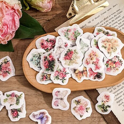 Vintage Flower Stickers | 45 Mini Box Scrapbooking Sticker | Journalling Stationery - SweetpeaStore