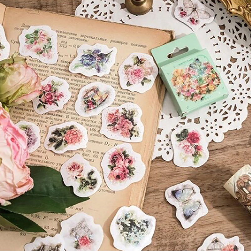 Vintage Flower Stickers | 45 Mini Box Scrapbooking Sticker | Journalling Stationery - SweetpeaStore
