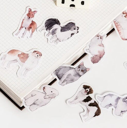 Cute Cat & Dog Pet Stickers | 45 Mini Box Scrapbooking Sticker | Journalling Stationery Albums - SweetpeaStore