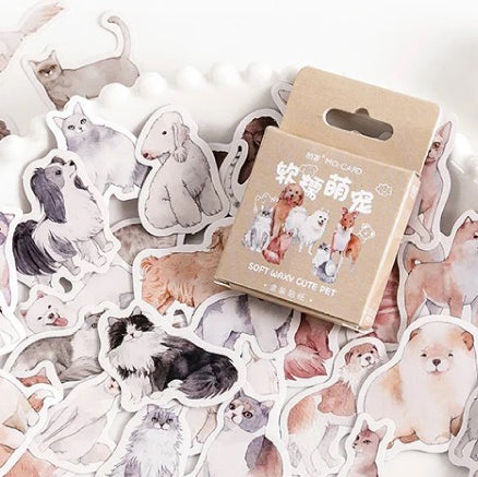 Cute Cat & Dog Pet Stickers | 45 Mini Box Scrapbooking Sticker | Journalling Stationery Albums - SweetpeaStore