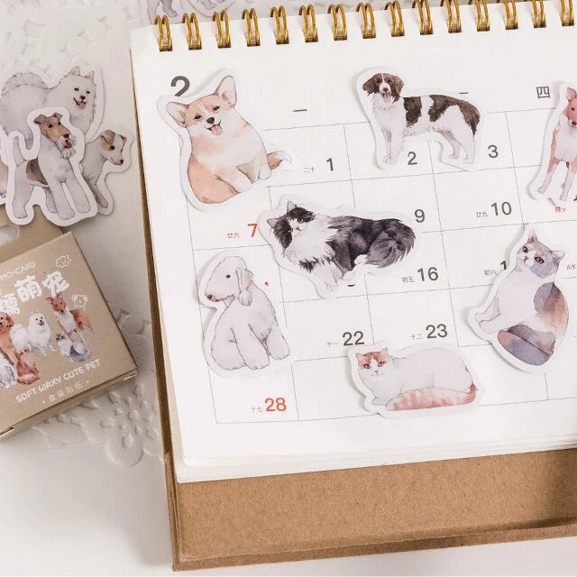 Cute Cat & Dog Pet Stickers | 45 Mini Box Scrapbooking Sticker | Journalling Stationery Albums - SweetpeaStore