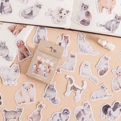 Cute Cat & Dog Pet Stickers | 45 Mini Box Scrapbooking Sticker | Journalling Stationery Albums - SweetpeaStore