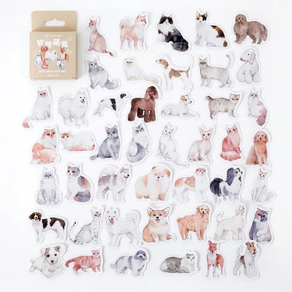 Cute Cat & Dog Pet Stickers | 45 Mini Box Scrapbooking Sticker | Journalling Stationery Albums - SweetpeaStore