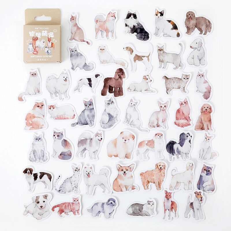 Cute Cat & Dog Pet Stickers | 45 Mini Box Scrapbooking Sticker | Journalling Stationery Albums - SweetpeaStore