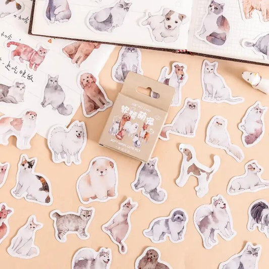 Cute Cat & Dog Pet Stickers | 45 Mini Box Scrapbooking Sticker | Journalling Stationery Albums - SweetpeaStore