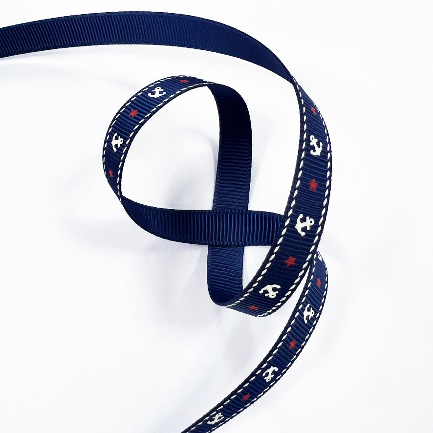 Anchor & Star Grosgrain Ribbon | 9mm Navy Red Cream | Nautical Seaside Theme Wrap Sewing Craft - SweetpeaStore