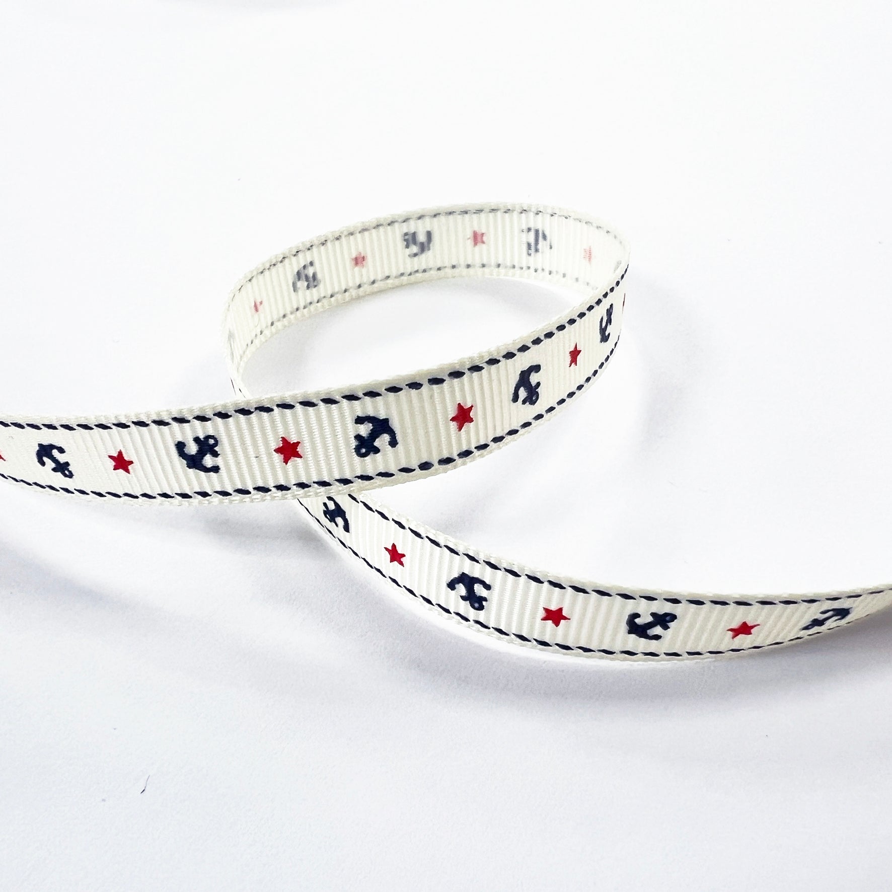 Anchor & Star Grosgrain Ribbon | 9mm Navy Red Cream | Nautical Seaside Theme Wrap Sewing Craft - SweetpeaStore