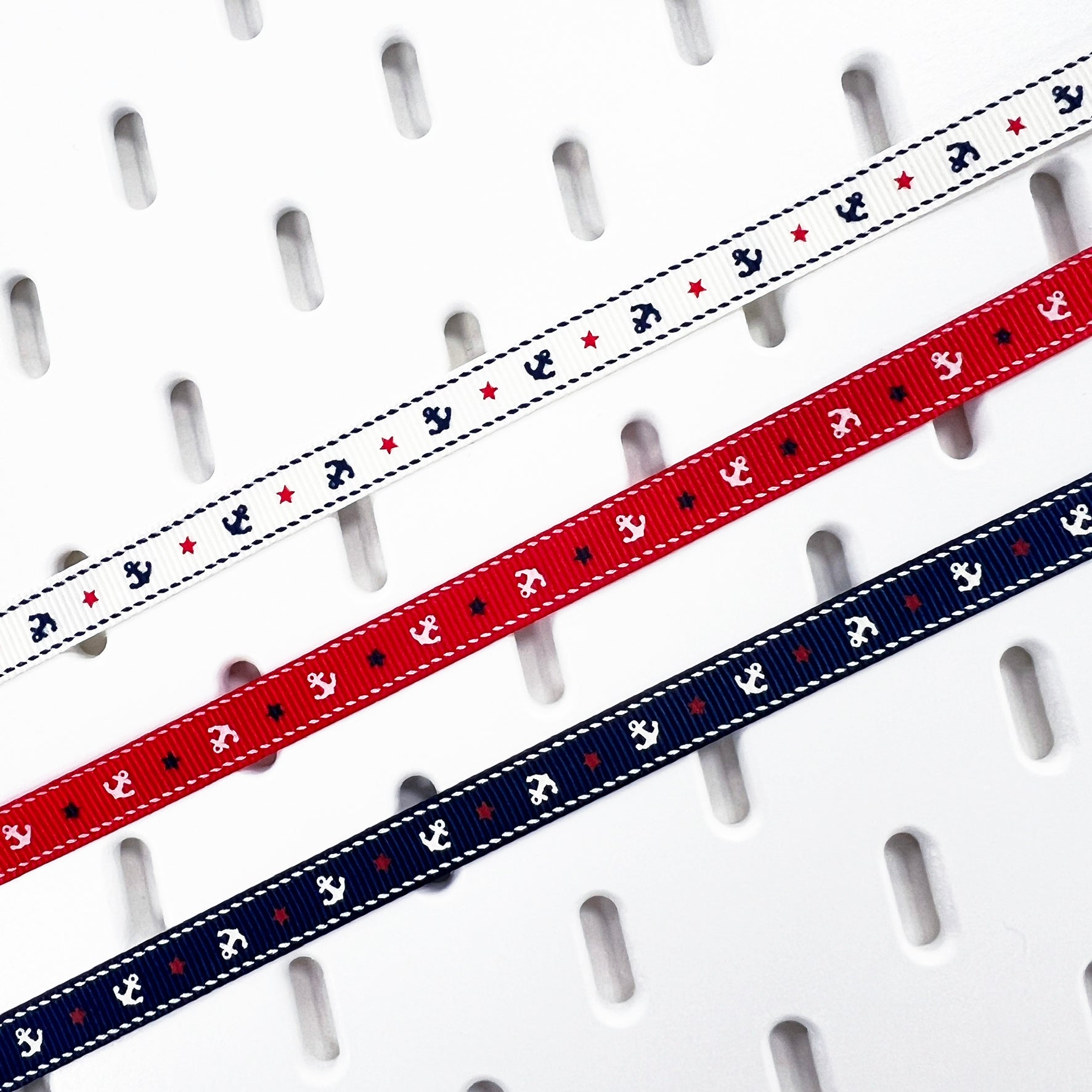 Anchor & Star Grosgrain Ribbon | 9mm Navy Red Cream | Nautical Seaside Theme Wrap Sewing Craft - SweetpeaStore