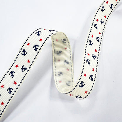 Anchor & Star Grosgrain Ribbon | 9mm or 16mm Cream | Nautical Seaside Theme Wrap Sewing Craft - SweetpeaStore