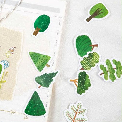 Cute Green Trees Stickers | 46 Mini Box Peel Off Sticker Scrapbooking Journaling