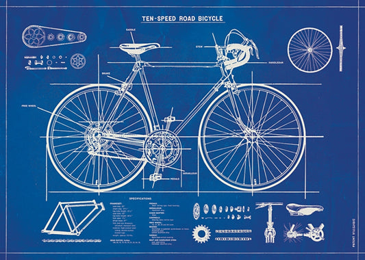 Bicycle Blueprint Poster Paper Craft Wrap Decoupage | Cavallini & Co | Home Decor | Italian Textured Archival Paper - SweetpeaStore