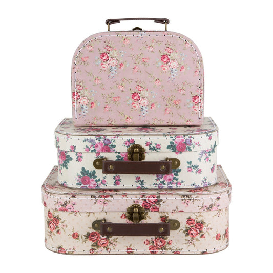 Sass & Belle Suitcase Trio | Set of 3 | Vintage Rose | Vintage Storage Suitcases