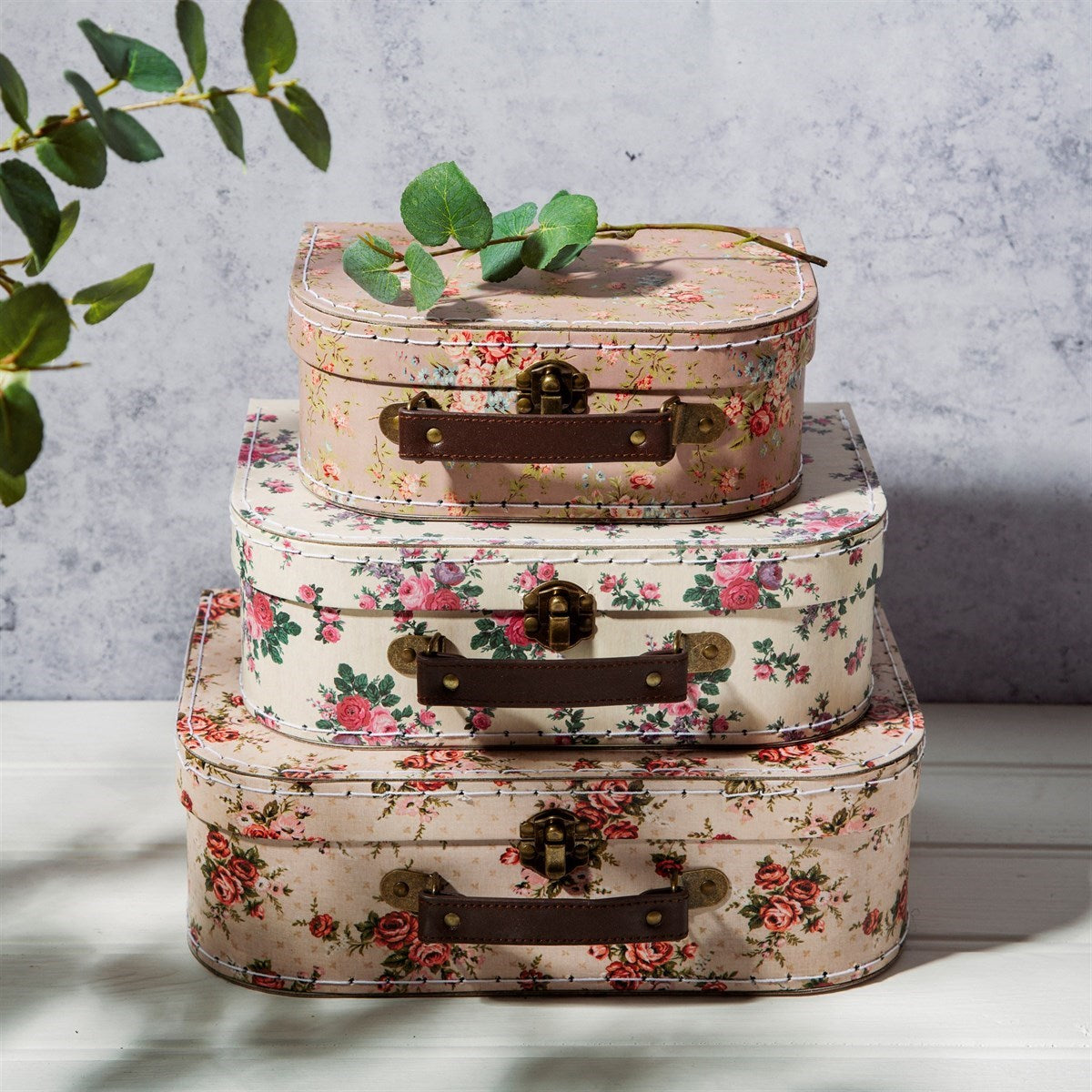 Sass & Belle Suitcase Trio | Set of 3 | Vintage Rose | Vintage Storage Suitcases - SweetpeaStore