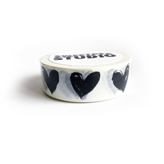 Washi Paper Tape Black White Sketchy Heart  | 15mm x 10m | Scrapbooking Journalling