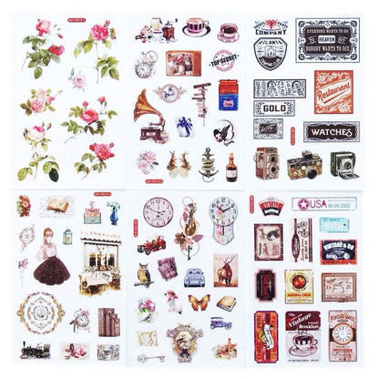 Sticker Sheet Vintage Floral & Scrapbook Ephemera | Journalling Scrapbook Album Paper Craft | 6 Sheets - SweetpeaStore