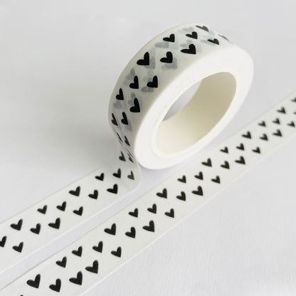 Black & White Washi Tape Dalmatian Spot and Heart Print Duo | 1.5cm x 10m x 2 | Stationery Journalling - SweetpeaStore