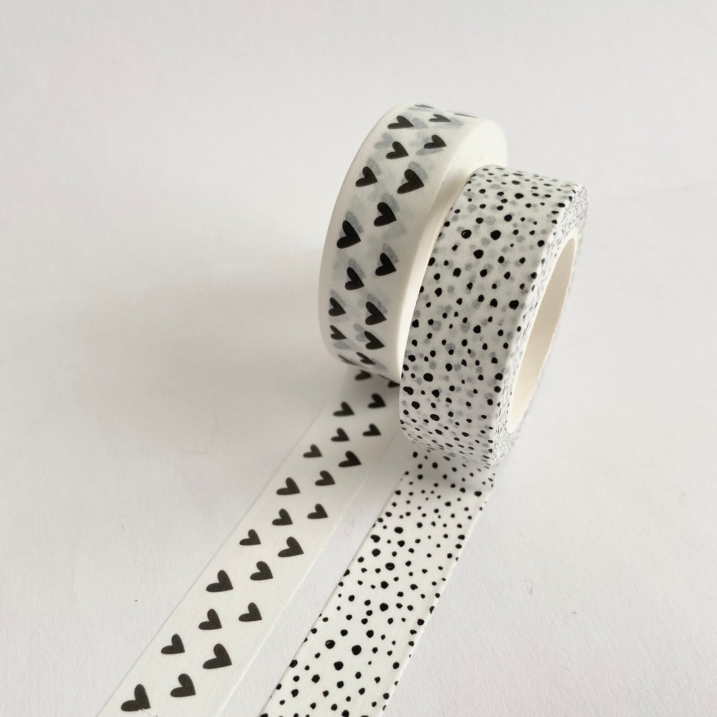 Black & White Washi Tape Dalmatian Spot and Heart Print Duo | 1.5cm x 10m x 2 | Stationery Journalling - SweetpeaStore