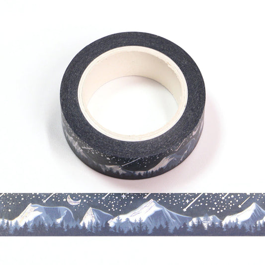 Silver Foil Shooting Stars Snowy Mountain Washi Tape | 15mm x 10m | Journal Planner Scrapbook