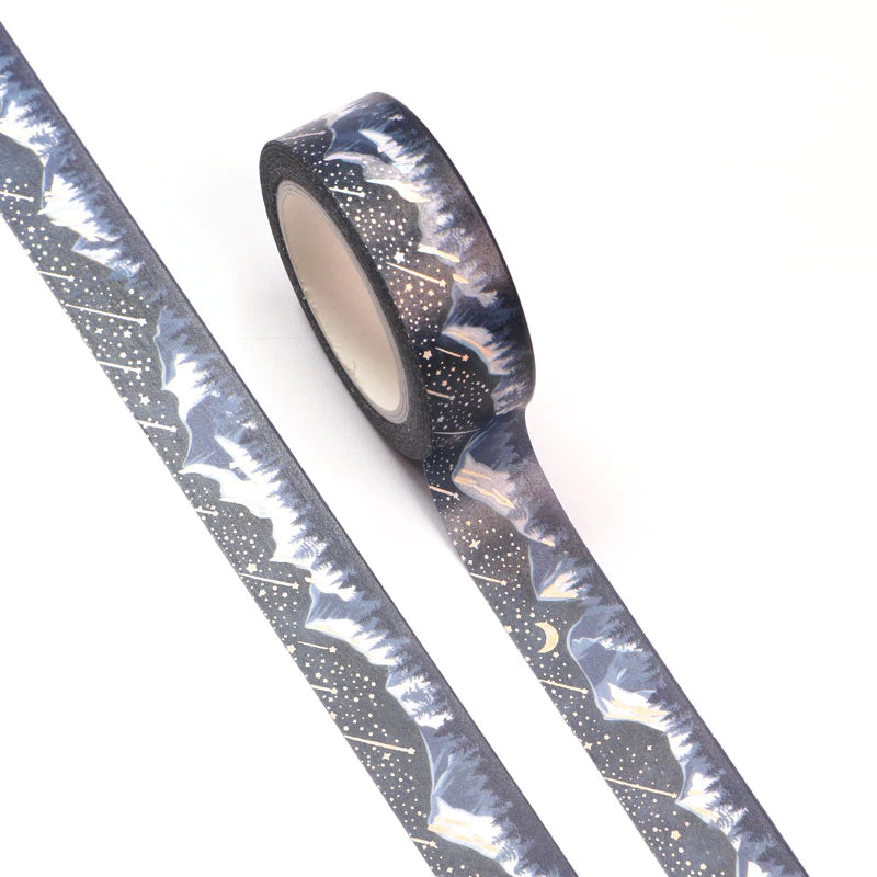 Silver Foil Shooting Stars Snowy Mountain Washi Tape | 15mm x 10m | Journal Planner Scrapbook - SweetpeaStore
