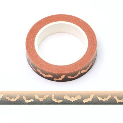 Halloween Washi Tape | 10mm or 15mm x 10m Roll | Bats Pumpkin Ghost Haunted House Craft Stationery Gold Silver Foil - SweetpeaStore