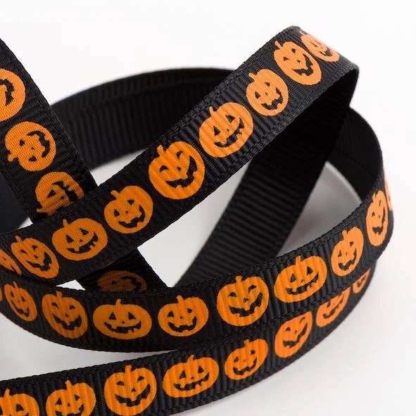 Halloween Grosgrain Ribbon Craft |  Black Pumpkin Orange Happy Halloween Trick or Treat Ghost | 9mm or 16mm x 5m Full Roll - SweetpeaStore