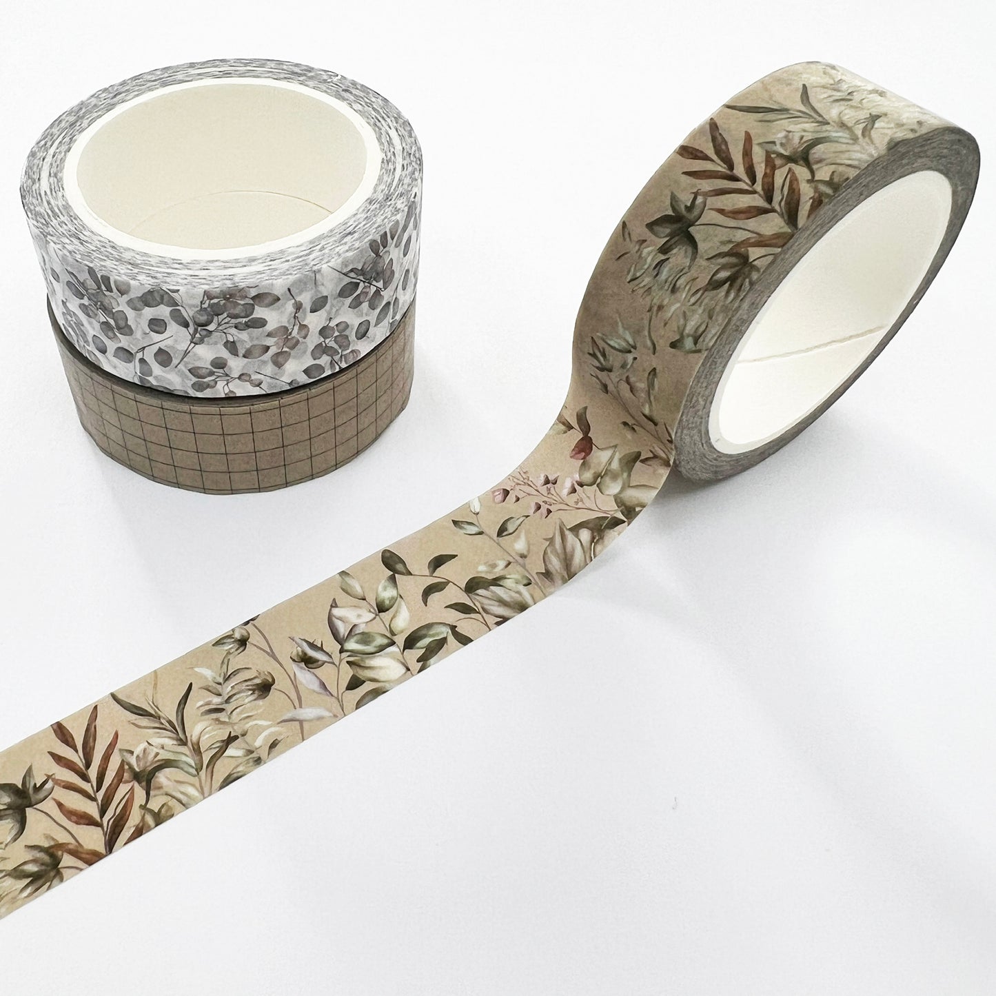 Foliage & Grid Washi Tape | Set Of Three | 15mm x 10m | Journalling Scrapbook Planner - SweetpeaStore