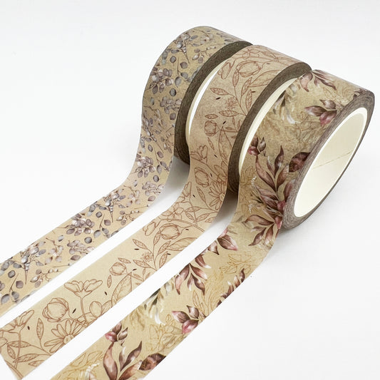 Flowers & Foliage Washi Tape | Set Of Three | 15mm x 10m | Journalling Scrapbook Planner - SweetpeaStore