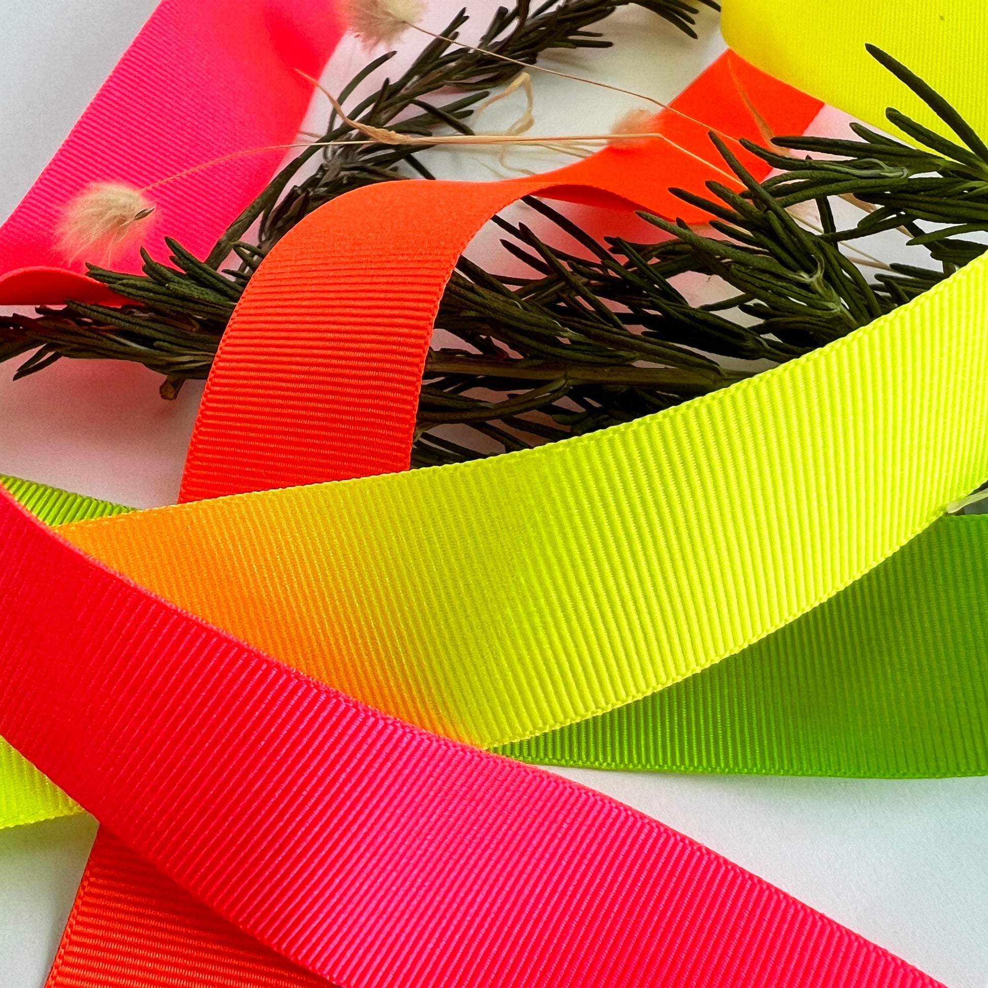 Neon Ribbon | 25mm x 20m | Fluorescent Green Yellow Pink & Orange | Metre or FULL ROLL | Sewing Wrapping Craft - SweetpeaStore