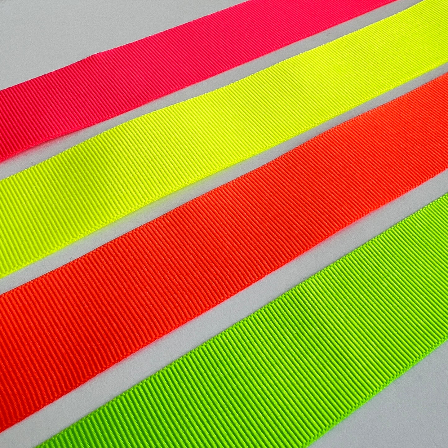 Neon Ribbon | 25mm x 20m | Fluorescent Green Yellow Pink & Orange | Metre or FULL ROLL | Sewing Wrapping Craft