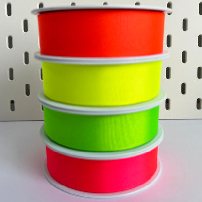 Neon Ribbon | 25mm x 20m | Fluorescent Green Yellow Pink & Orange | Metre or FULL ROLL | Sewing Wrapping Craft