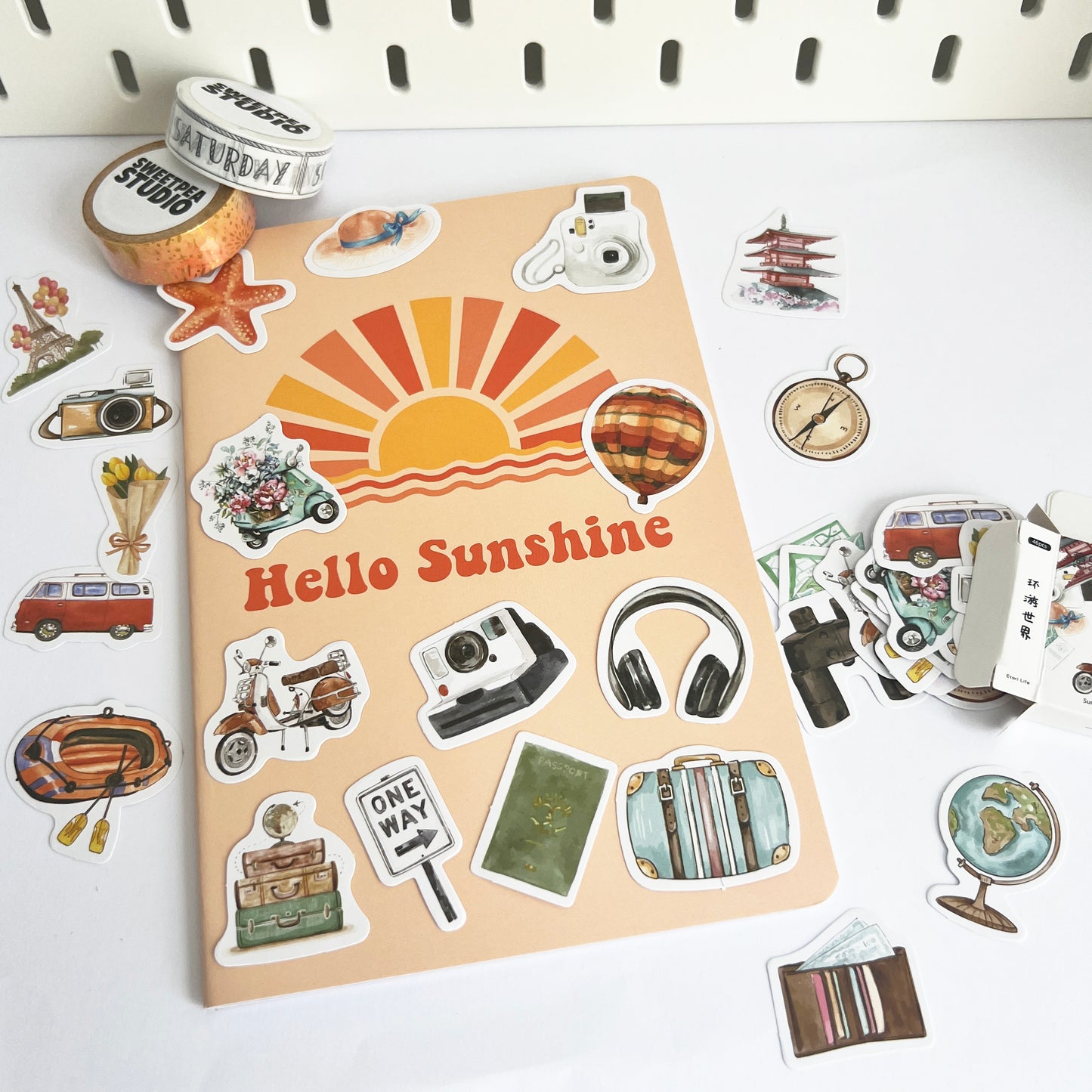 Hello Sunshine Travel Gift Box | Notebook Stickers Washi x2 15mm x 10m| Journalling - SweetpeaStore