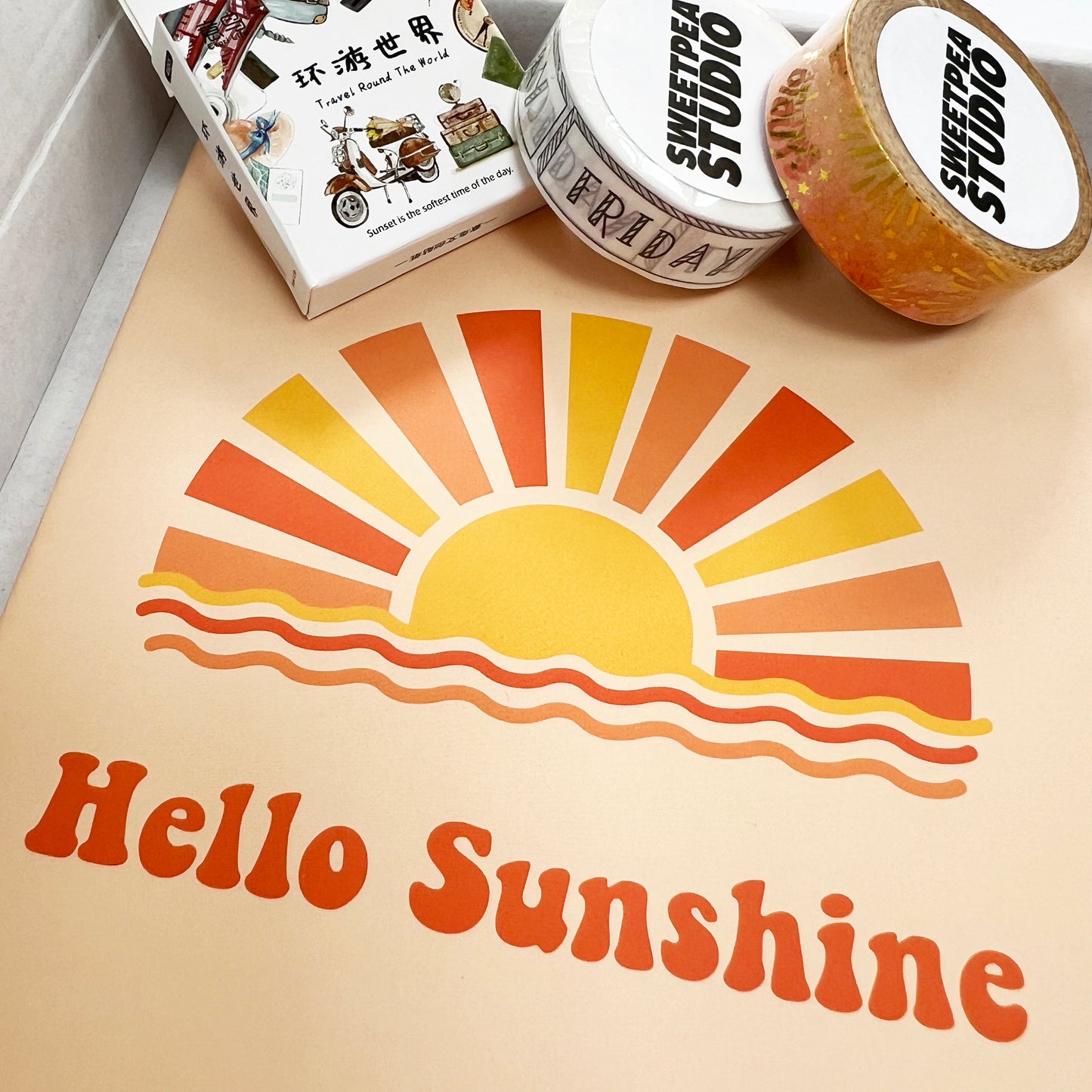 Hello Sunshine Travel Gift Box | Notebook Stickers Washi x2 15mm x 10m| Journalling - SweetpeaStore