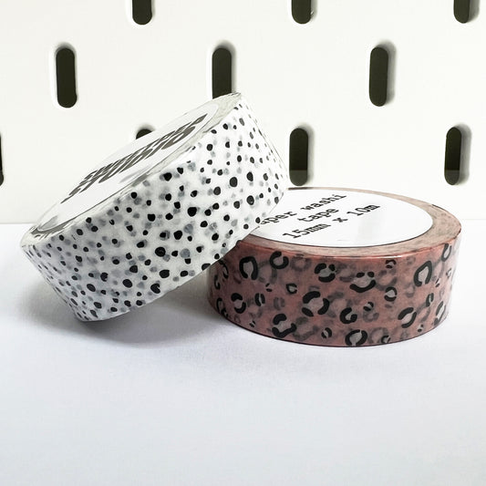 Animal Print Paper Washi Tape Set | Dalmatian & Pink Leopard Print | 15mm x 10m | Journalling Scrapbook Planner