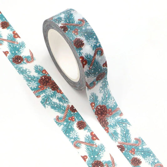 Christmas Pine Cones Washi Paper Tape | 15mm x 10m | Scrapbooking Journalling