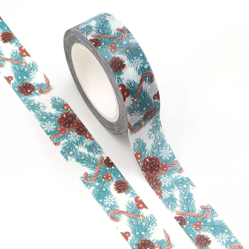 Christmas Pine Cones Washi Paper Tape | 15mm x 10m | Scrapbooking Journalling - SweetpeaStore