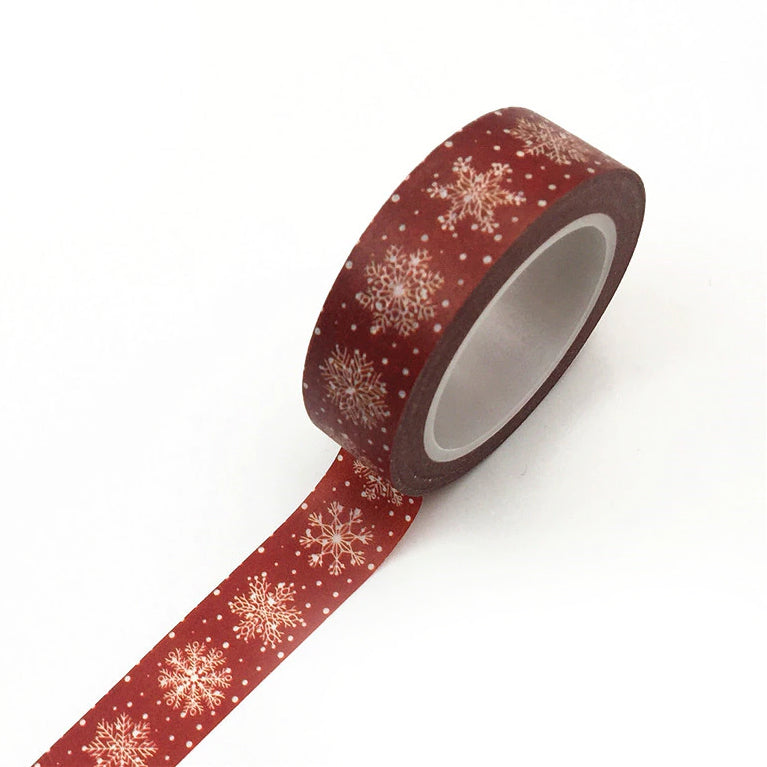 Christmas Washi Tape | Red White Snowflakes Christmas Trees 15mm x 10m | Set 3 - SweetpeaStore