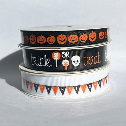 Halloween Ribbon Set | Grosgrain Ribbon Craft | Black Pumpkin Orange Trick Treat - SweetpeaStore