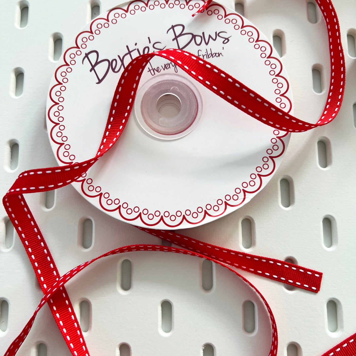 Red & White Stitch Ribbon | 9mm Valentine's Wrap & Craft | Metre or Full 20m Roll - SweetpeaStore