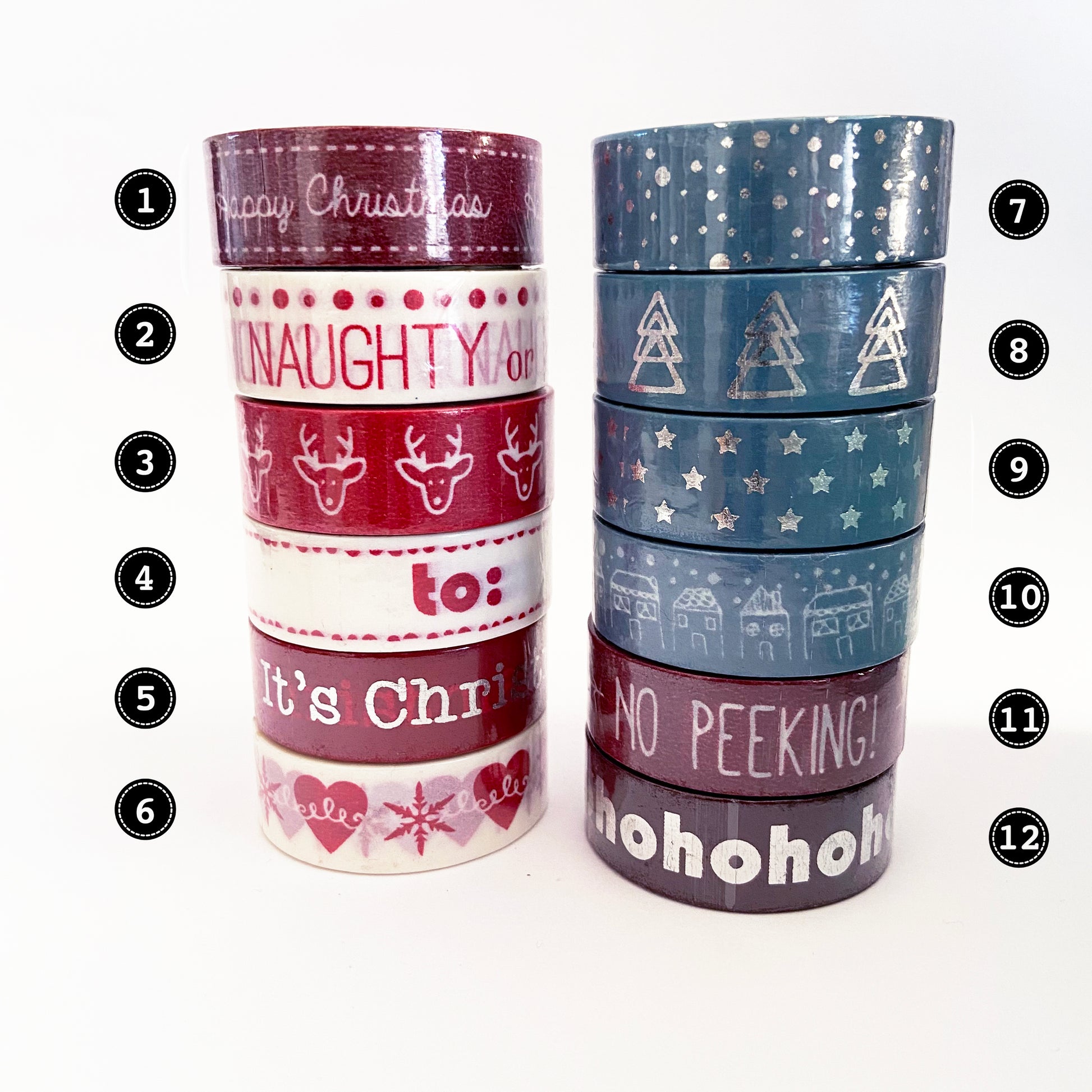 Christmas Washi Tape | Blue & Silver Foil Tree Star Red & White | Choose Design - SweetpeaStore