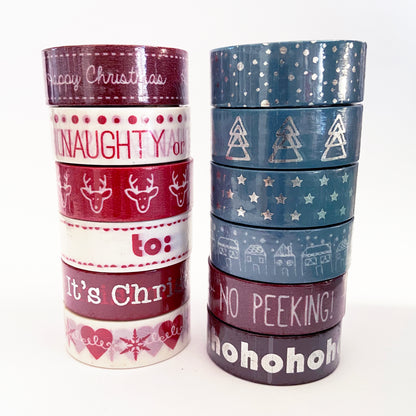 Christmas Washi Tape | Blue & Silver Foil Tree Star Red & White | Choose Design - SweetpeaStore