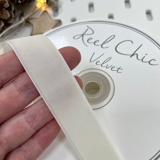 22mm Antique White Cream Velvet Ribbon | 1m or Full Roll | Single Sided | Invitations Valentine's Craft Decorations Decor - SweetpeaStore