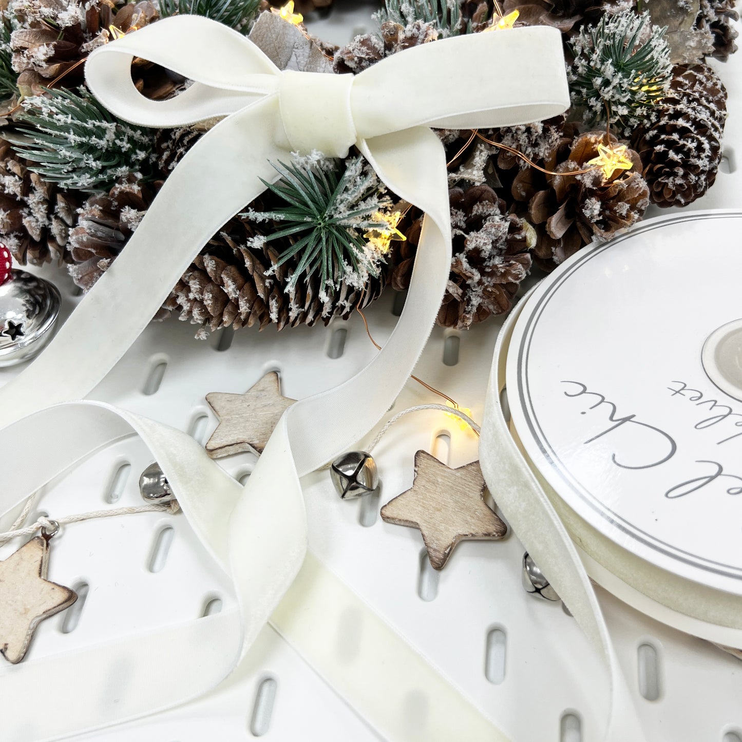 22mm Antique White Cream Velvet Ribbon | 1m or Full Roll | Single Sided | Invitations Valentine's Craft Decorations Decor - SweetpeaStore