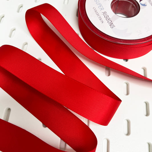 Red Grosgrain Ribbon 25mm | Metre or 20m Roll | Craft Wrap Decorations - SweetpeaStore