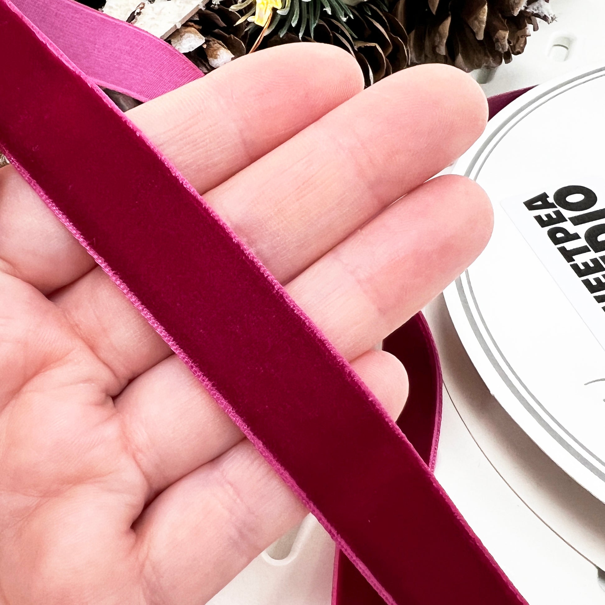 16mm Red Berry Velvet Ribbon | 1m or Full Roll | Single Sided | Invitations Valentine's Craft Decorations Decor - SweetpeaStore