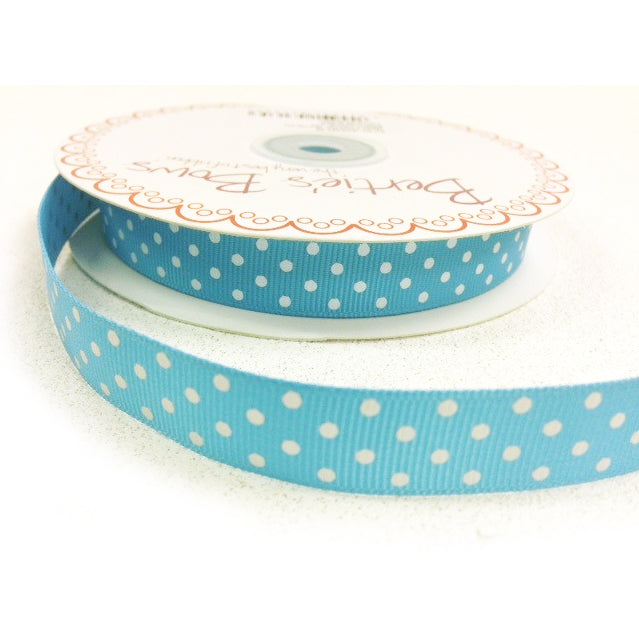 Spot Grosgrain Ribbon |Turquoise Blue 16mm Polka Dot Spot | 1m 25m Roll - SweetpeaStore