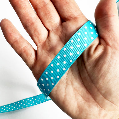 Spot Grosgrain Ribbon |Turquoise Blue 16mm Polka Dot Spot | 1m 25m Roll - SweetpeaStore