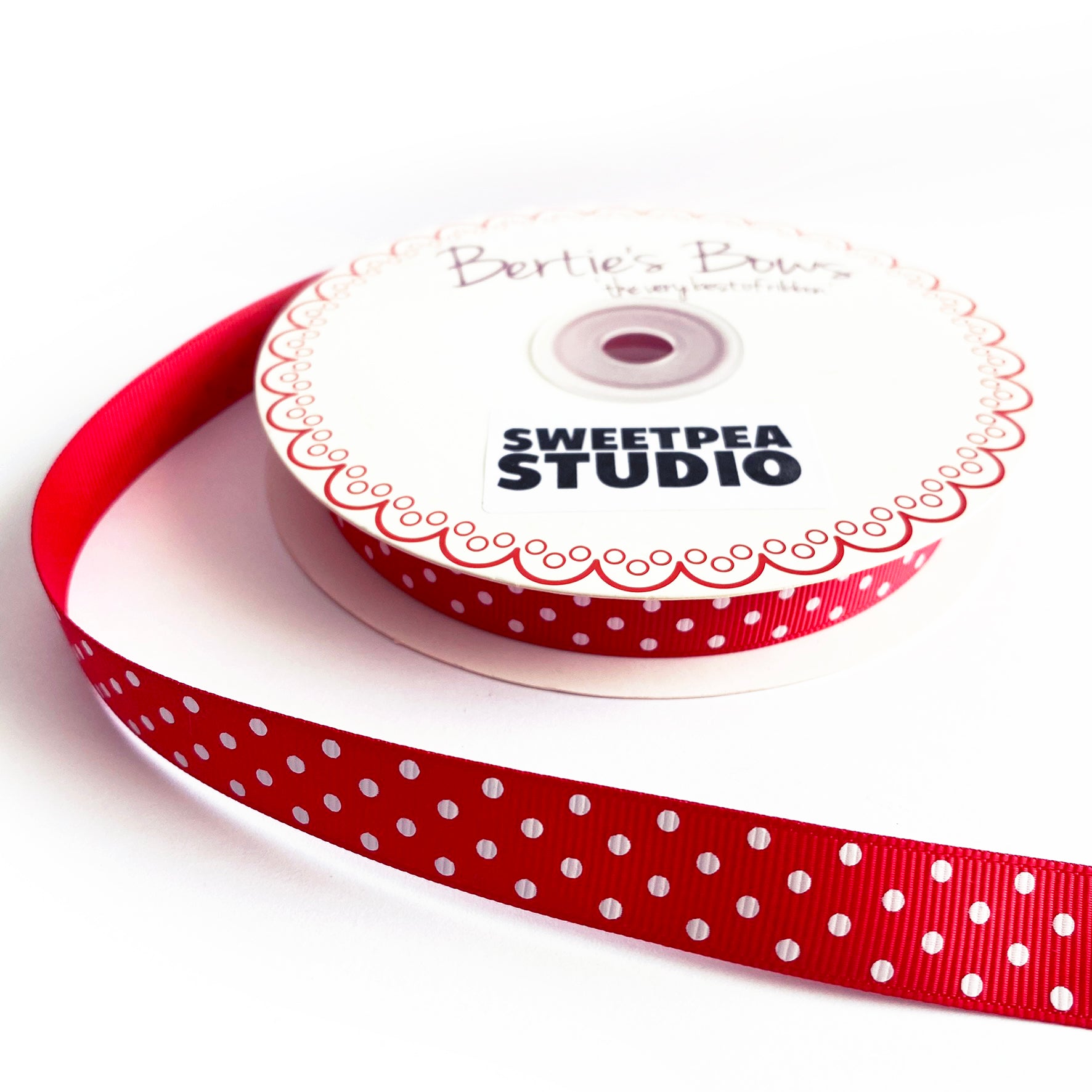 Spot Grosgrain Ribbon | Red 16mm Polka Dot Spot | 1m 25m Roll | Valentines Day - SweetpeaStore