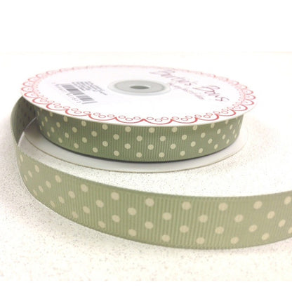 Spot Grosgrain Ribbon | Sage Green 16mm Polka Dot Spot | 1m 25m Roll - SweetpeaStore